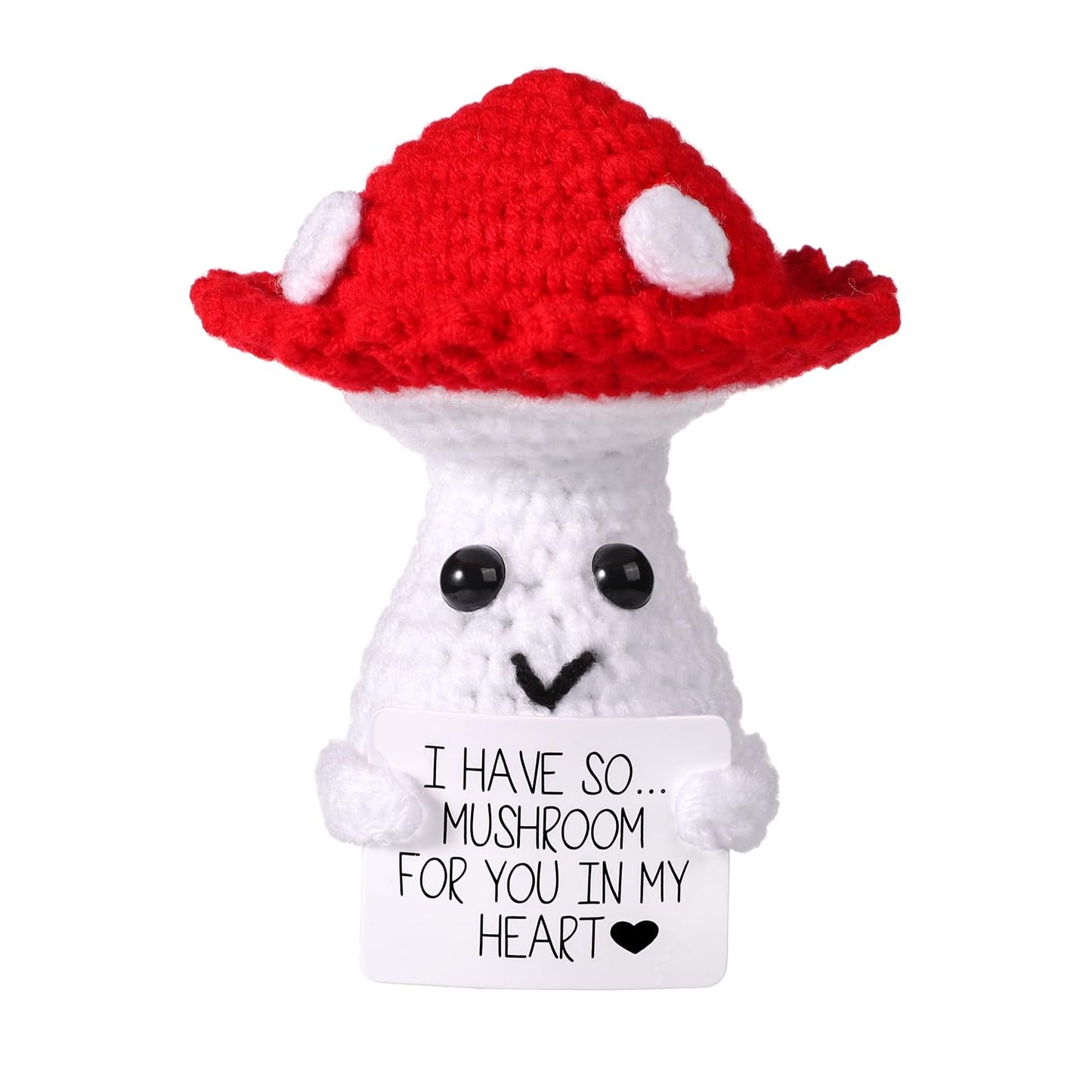BOXOB Funny Positive Mushroom Doll – 3.93in Knit Wool Plush with Inspirational Card | Cute Gift & Decor