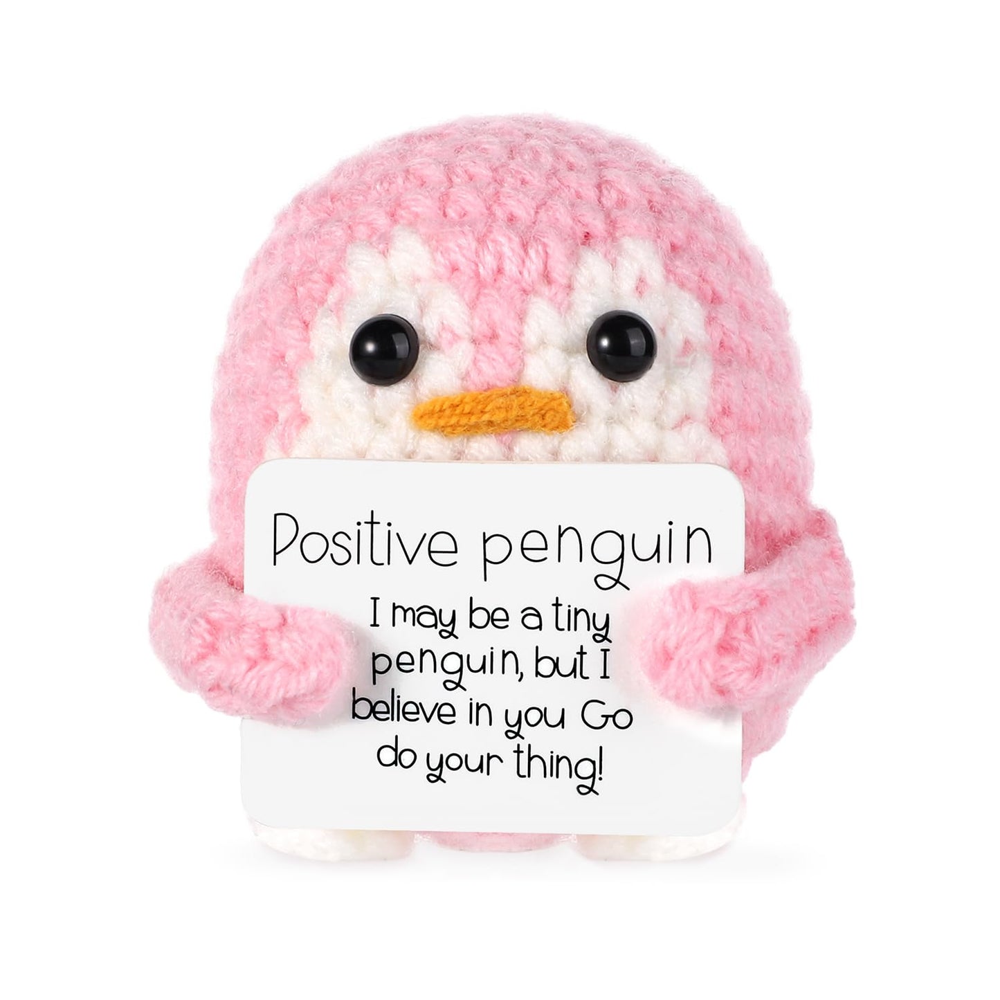 BOXOB Positive Penguin Doll – 2.6 Inch Knit Plush with Encouraging Card