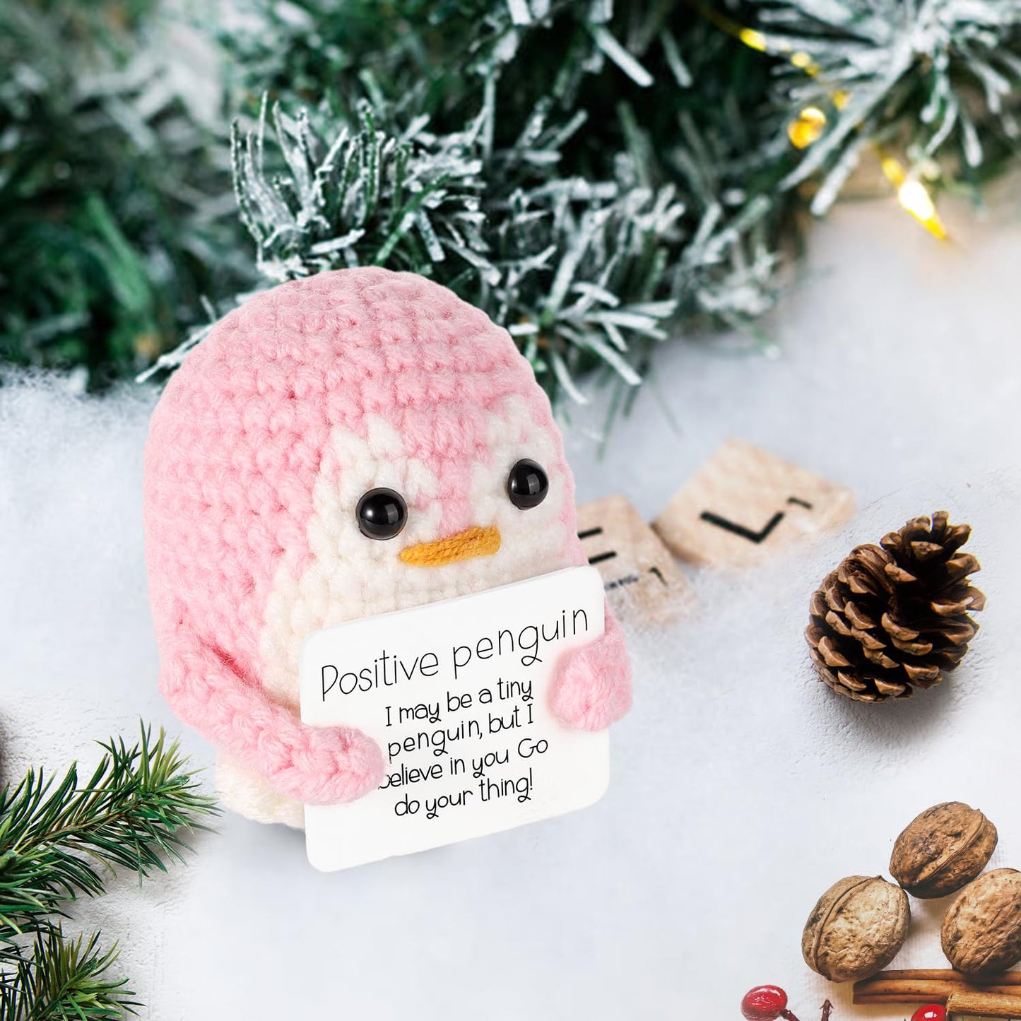 BOXOB Positive Penguin Doll – 2.6 Inch Knit Plush with Encouraging Card