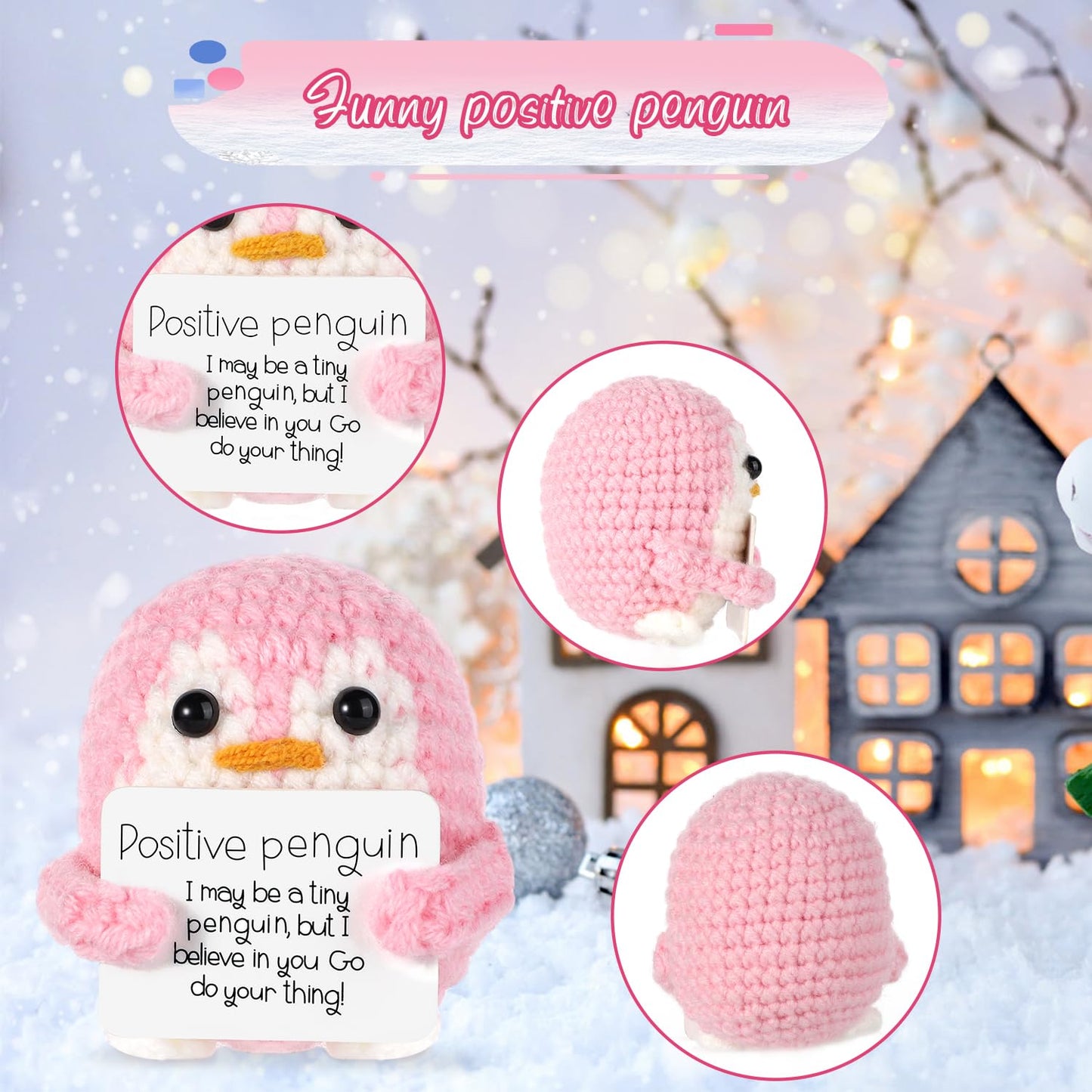 BOXOB Positive Penguin Doll – 2.6 Inch Knit Plush with Encouraging Card