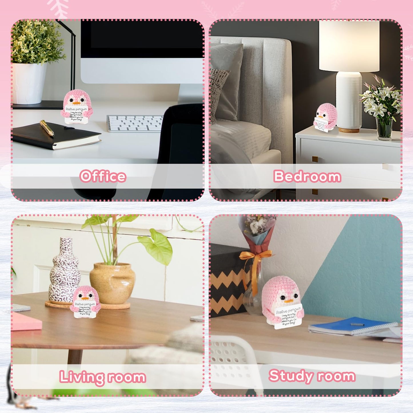 BOXOB Positive Penguin Doll – 2.6 Inch Knit Plush with Encouraging Card