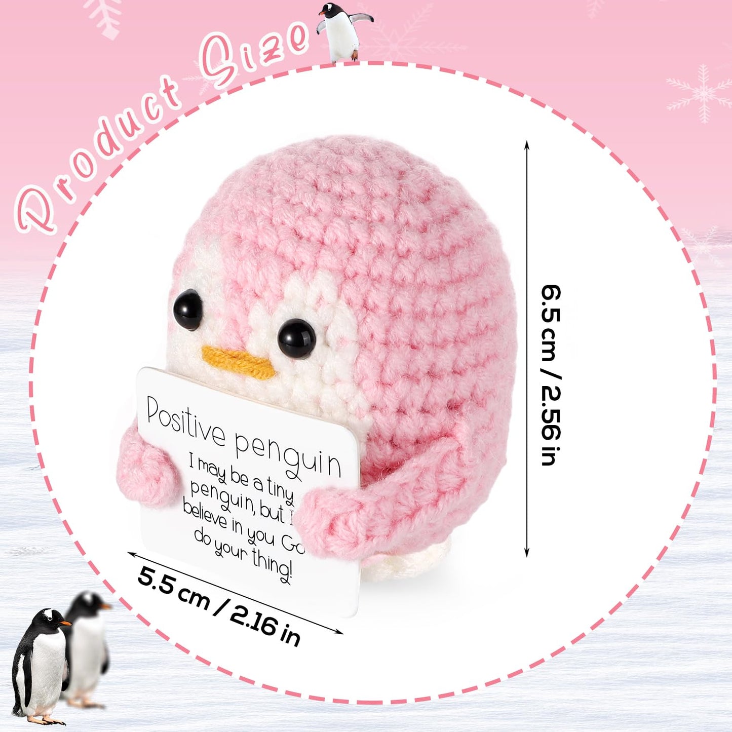BOXOB Positive Penguin Doll – 2.6 Inch Knit Plush with Encouraging Card