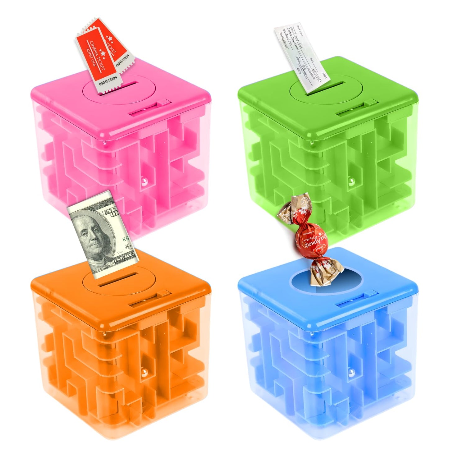 Boxveria 4 Packs Money Maze Puzzle Boxes – Creative Cash Gift Boxes