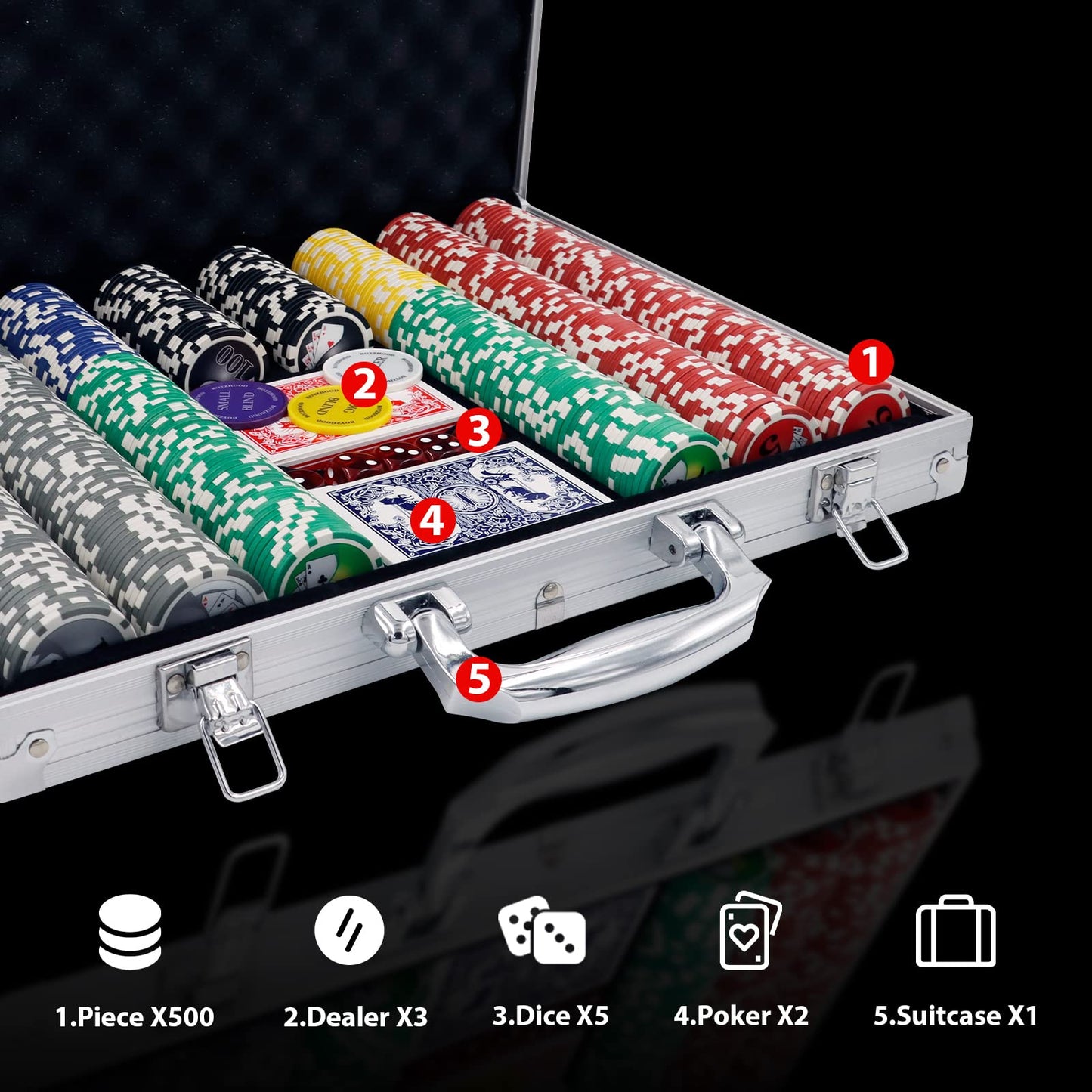 Boyzhood Poker Chips Set 500PCS with Aluminum Travel Case – 11.5g Casino-Quality Chips for Texas Hold'em & Blackjack