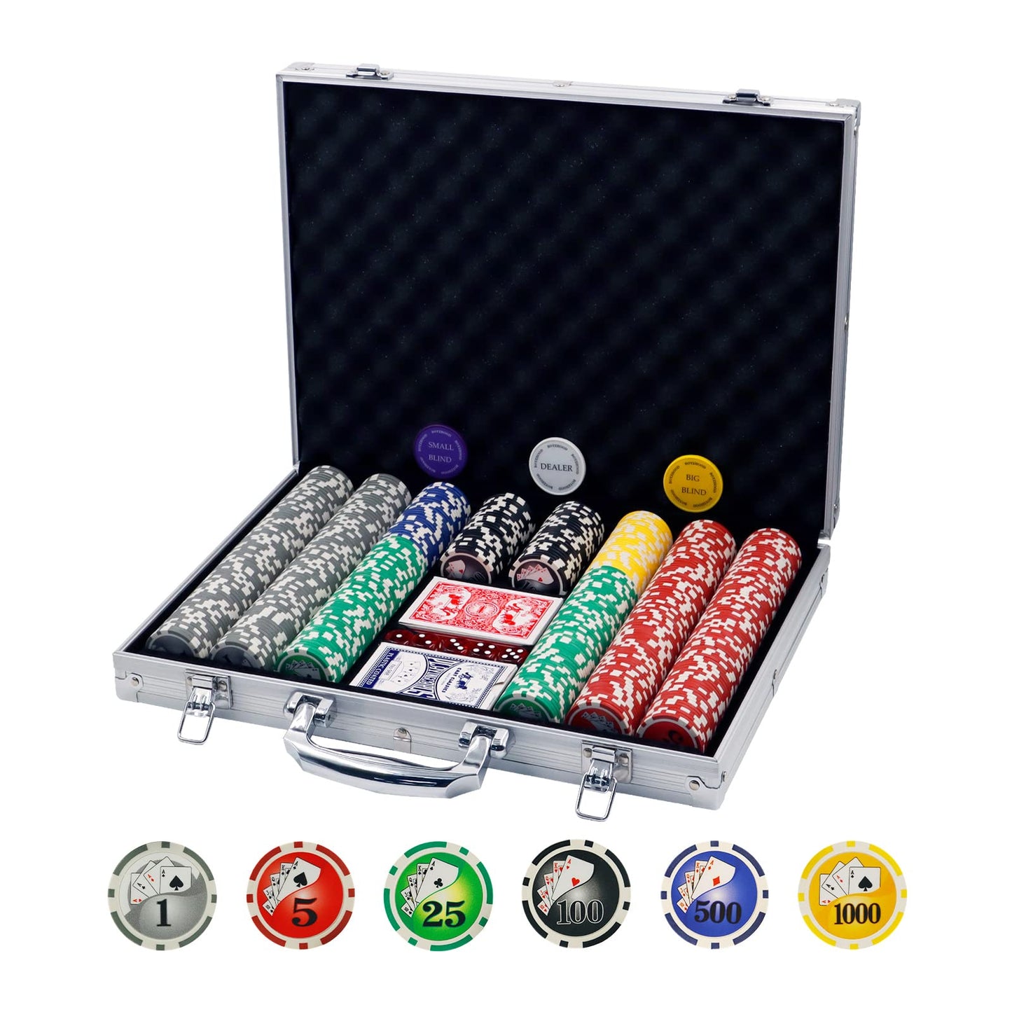 Boyzhood Poker Chips Set 500PCS with Aluminum Travel Case – 11.5g Casino-Quality Chips for Texas Hold'em & Blackjack