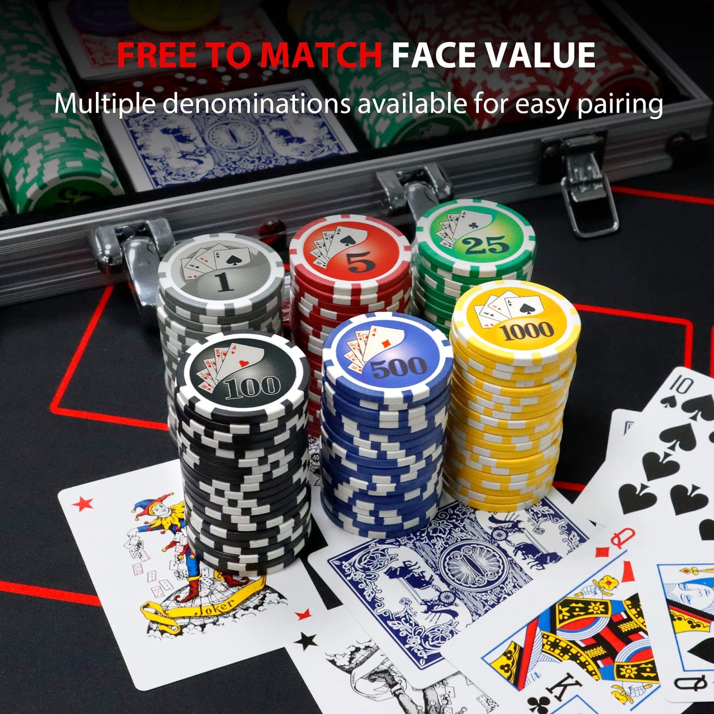 Boyzhood Poker Chips Set 500PCS with Aluminum Travel Case – 11.5g Casino-Quality Chips for Texas Hold'em & Blackjack