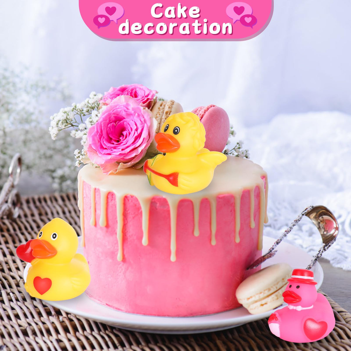 BOZILY 24-Pack Valentine's Day Rubber Ducks with Cards — Kids Classroom Party Favors