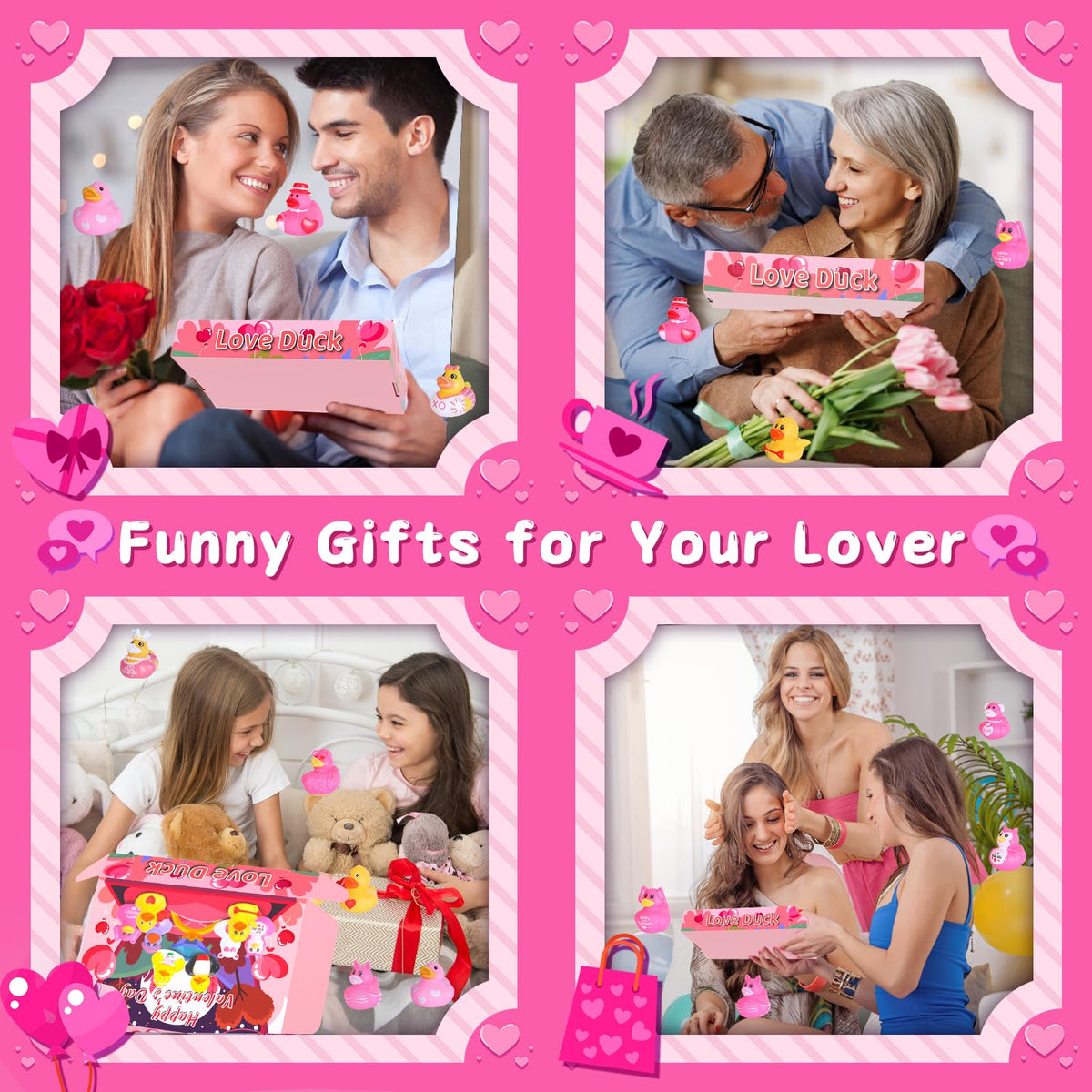 BOZILY 24-Pack Valentine's Day Rubber Ducks with Cards — Kids Classroom Party Favors