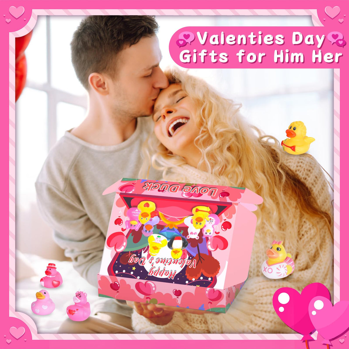 BOZILY 24-Pack Valentine's Day Rubber Ducks with Cards — Kids Classroom Party Favors