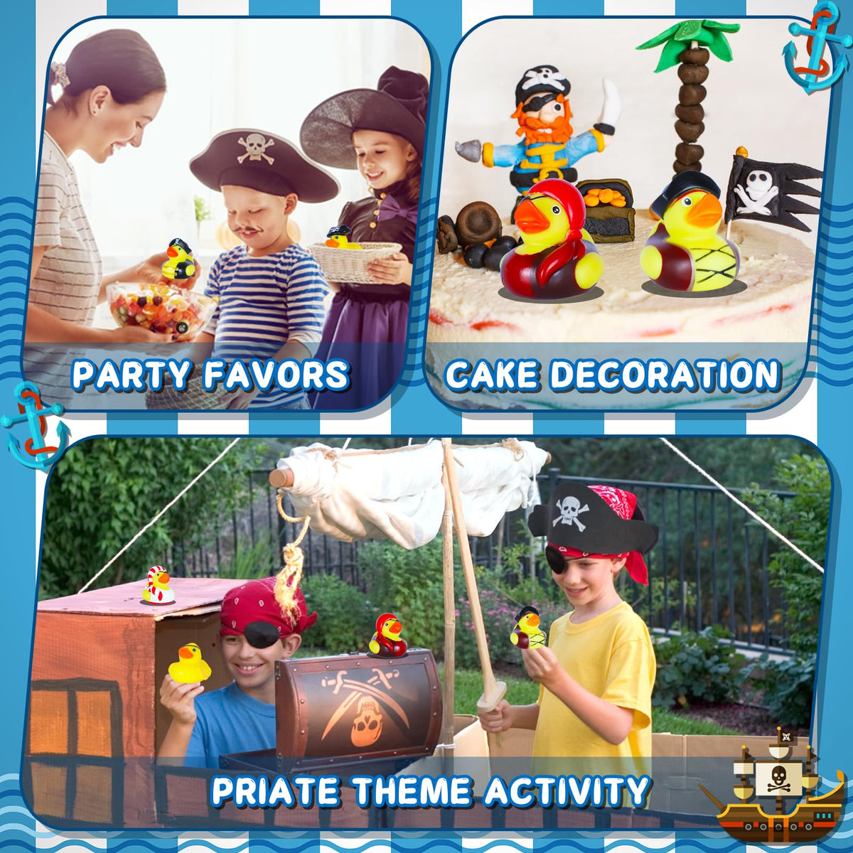 BOZILY 12 Pcs Pirate Rubber Ducks – Mini Bath Toys & Pirate Party Favors