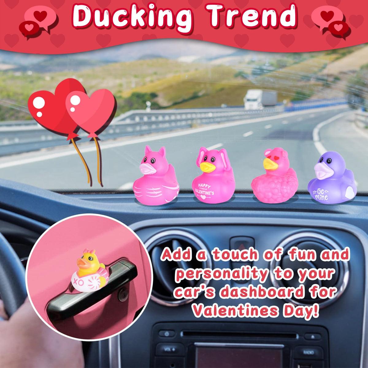 BOZILY 24-Pack Valentine’s Day Rubber Ducks with Cards – Classroom Valentines & Party Favors