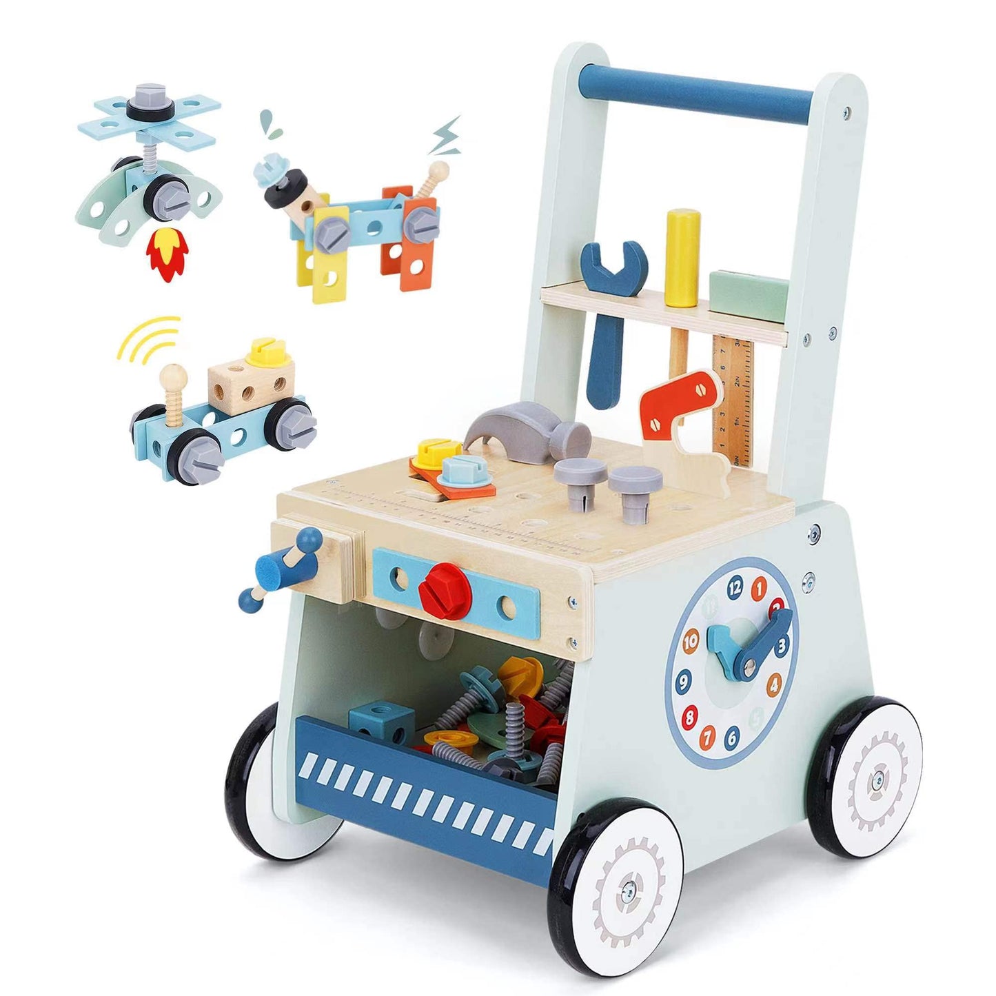 bpmfkid 2-in-1 Wooden Push Walker with Tool Toy – Montessori-Inspired Baby & Toddler Learning Toy
