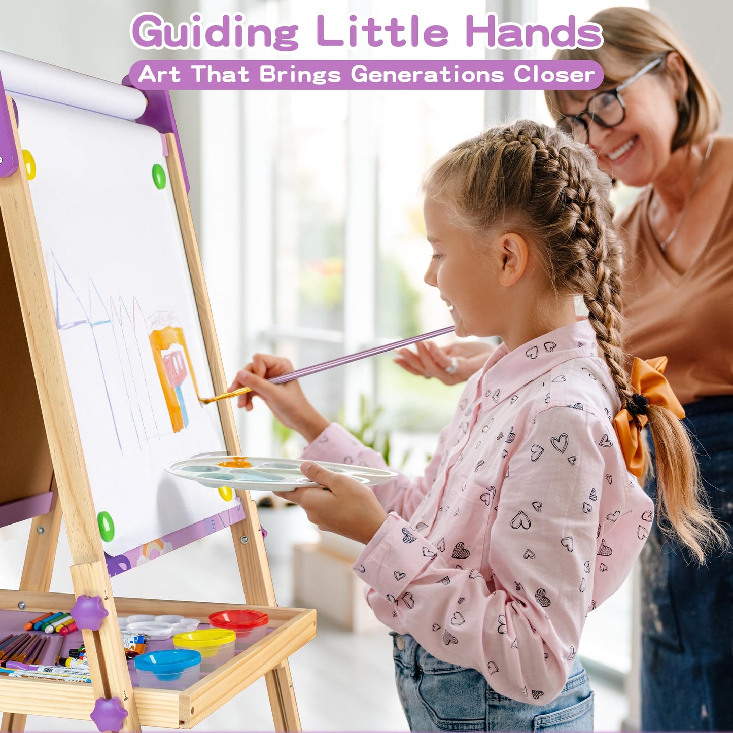 bpmfkid 3-in-1 Adjustable Kids Art Easel Set – Magnetic Whiteboard, Chalkboard & Paper Roll