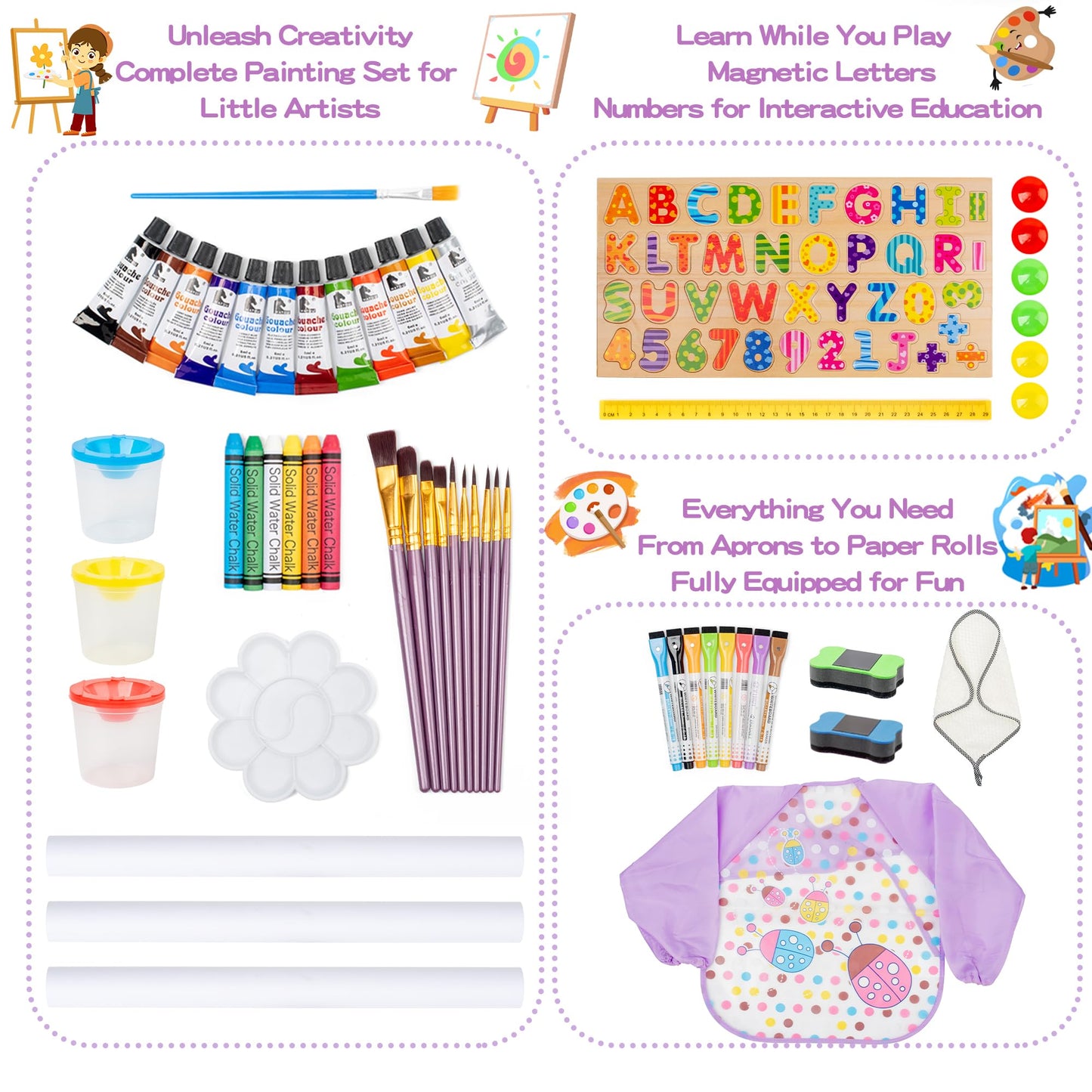 bpmfkid 3-in-1 Adjustable Kids Art Easel Set – Magnetic Whiteboard, Chalkboard & Paper Roll