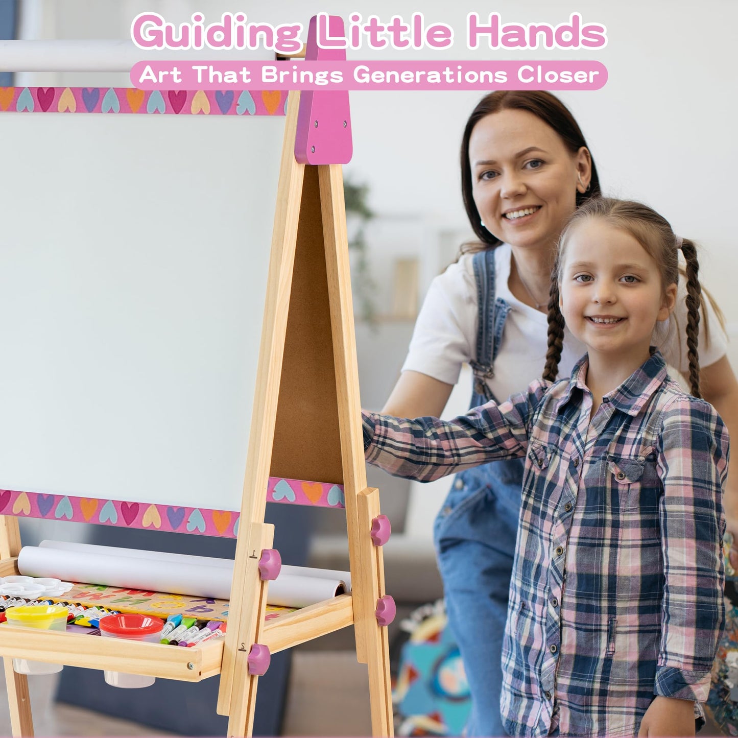BPMFKID 3-in-1 Adjustable Kids Art Easel – Magnetic Whiteboard, Chalkboard & Paper Rolls