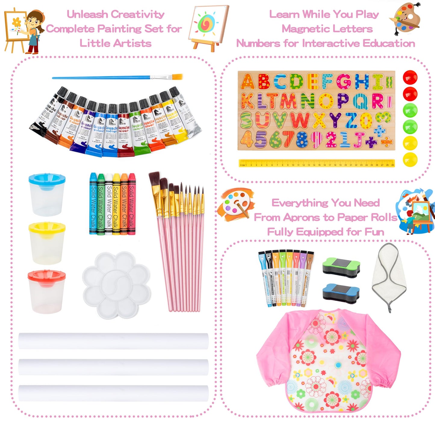 BPMFKID 3-in-1 Adjustable Kids Art Easel – Magnetic Whiteboard, Chalkboard & Paper Rolls