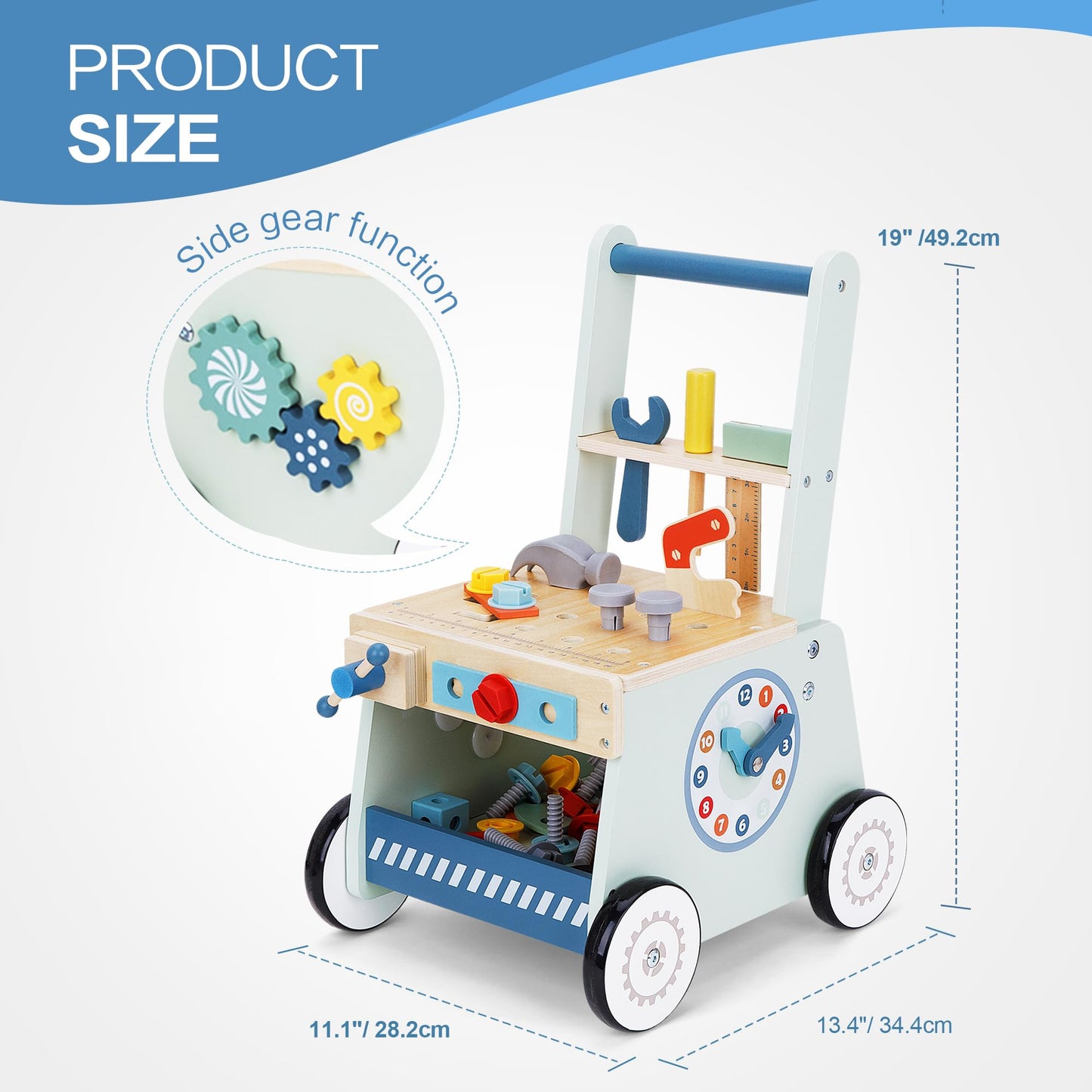 bpmfkid 2-in-1 Wooden Push Walker with Tool Toy – Montessori-Inspired Baby & Toddler Learning Toy