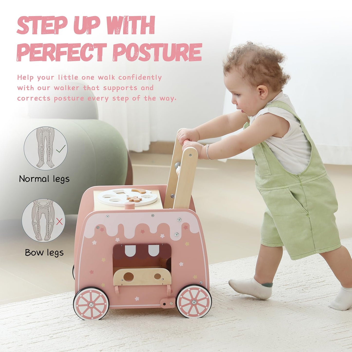 BpmfKid Wooden Baby Walker – Multifunction Ice Cream Cart for Toddlers 18–36M