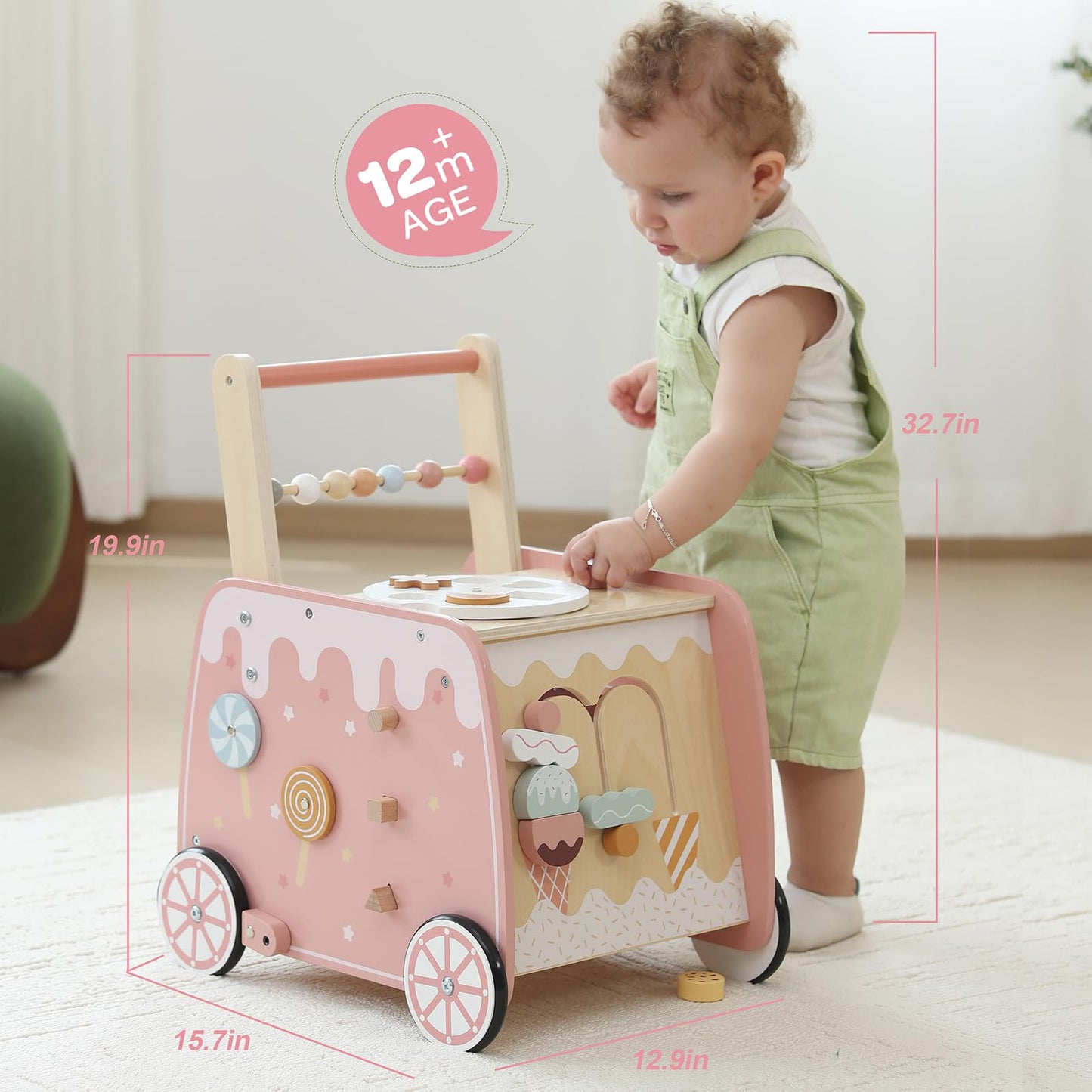 BpmfKid Wooden Baby Walker – Multifunction Ice Cream Cart for Toddlers 18–36M