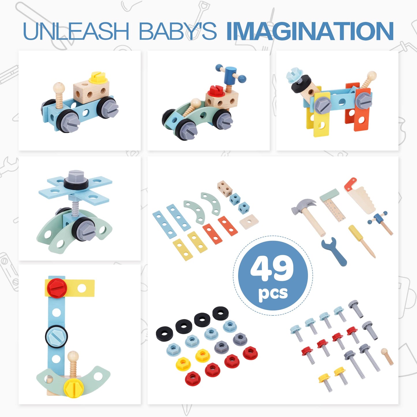 bpmfkid 2-in-1 Wooden Push Walker with Tool Toy – Montessori-Inspired Baby & Toddler Learning Toy