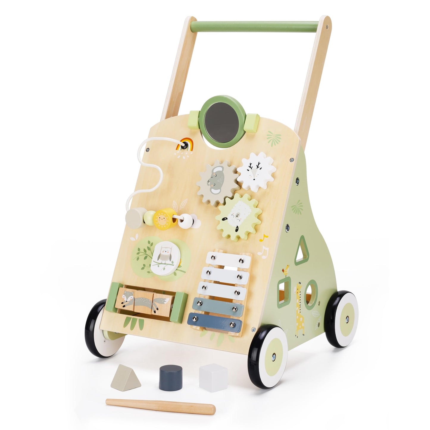 bpmfkid Wooden Baby Push Walker & Toddler Learning Toy — Multi-Activity for Ages 1-3