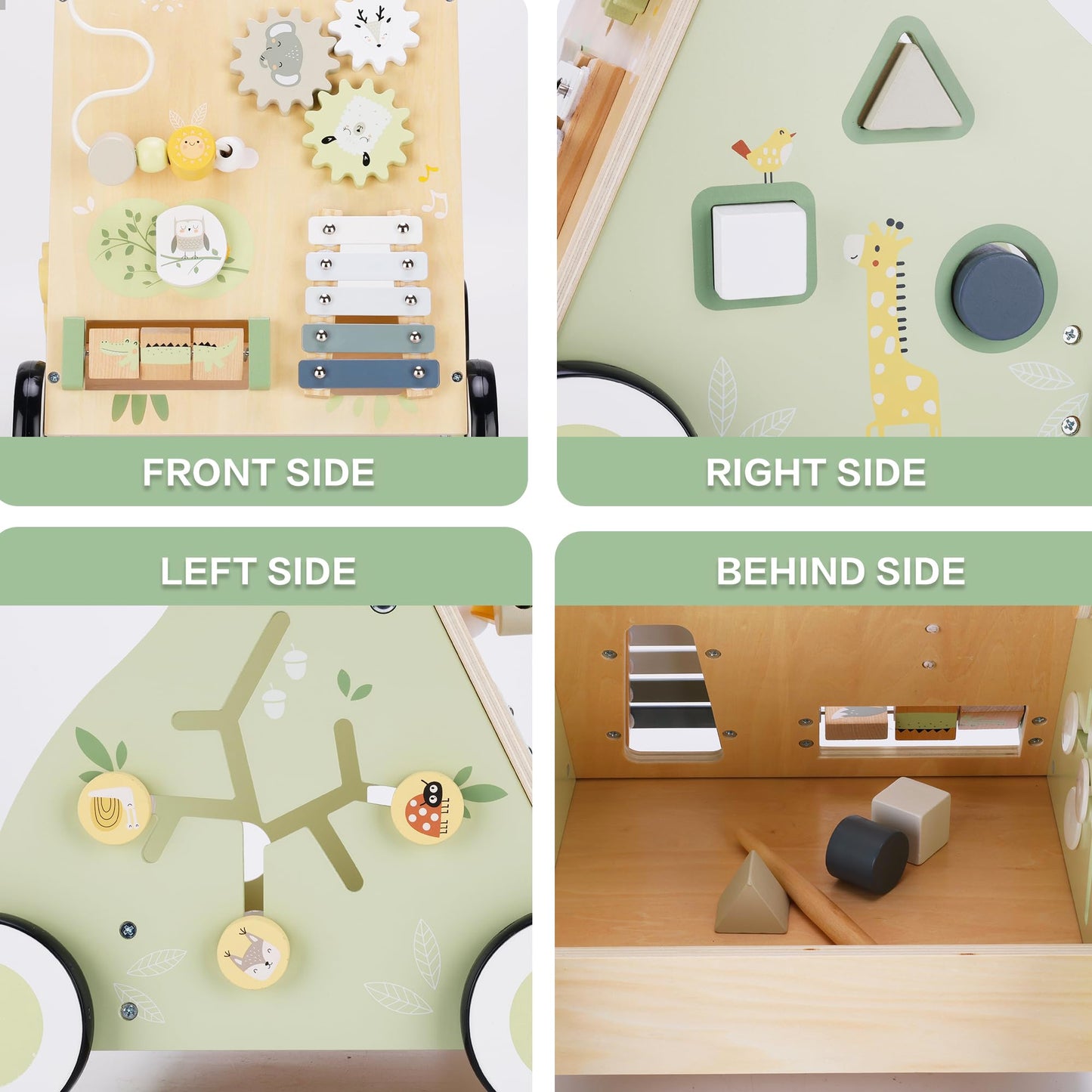 bpmfkid Wooden Baby Push Walker & Toddler Learning Toy — Multi-Activity for Ages 1-3