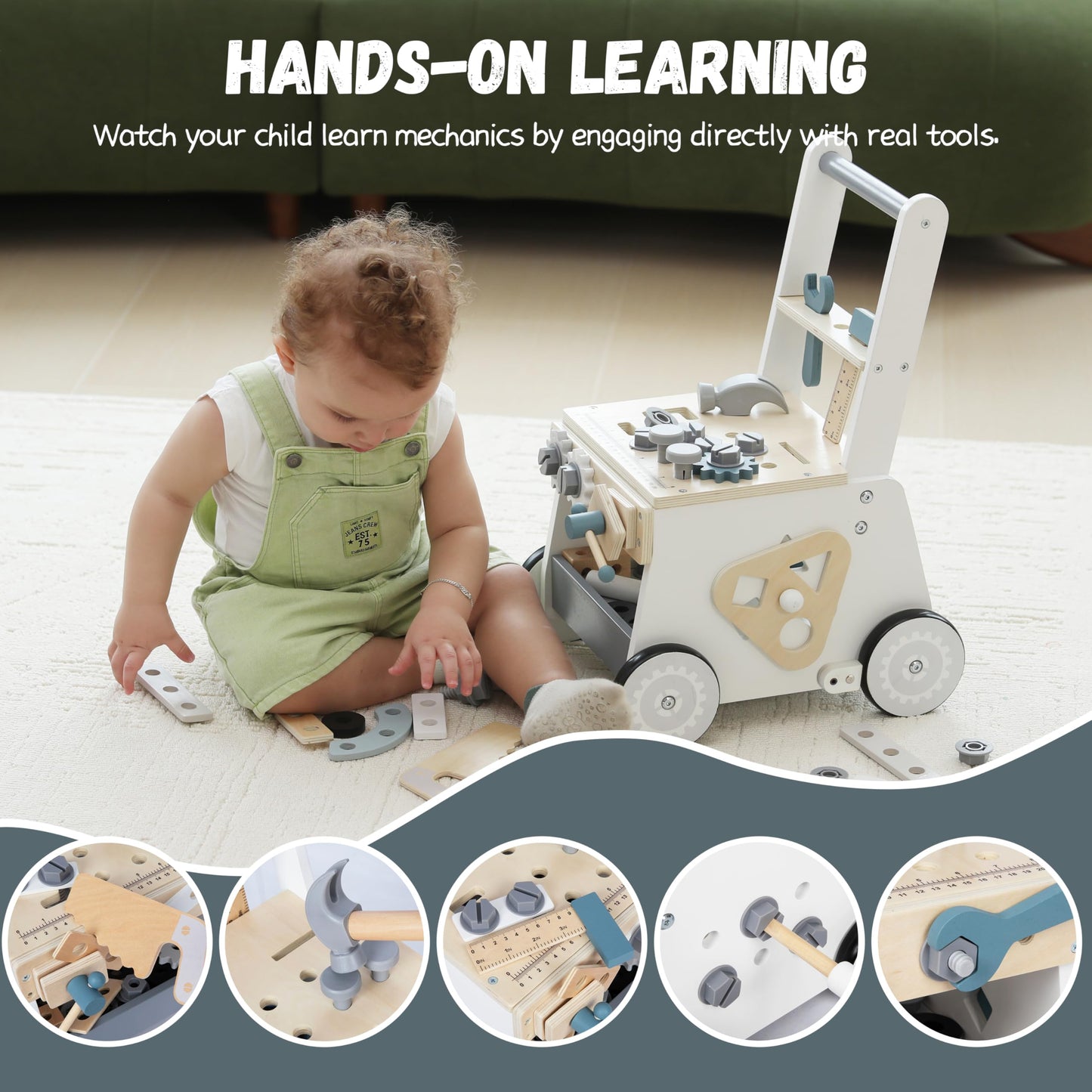 Bpmfkid Wooden Baby Push Walker – Montessori Tool Bench for Toddlers 3+
