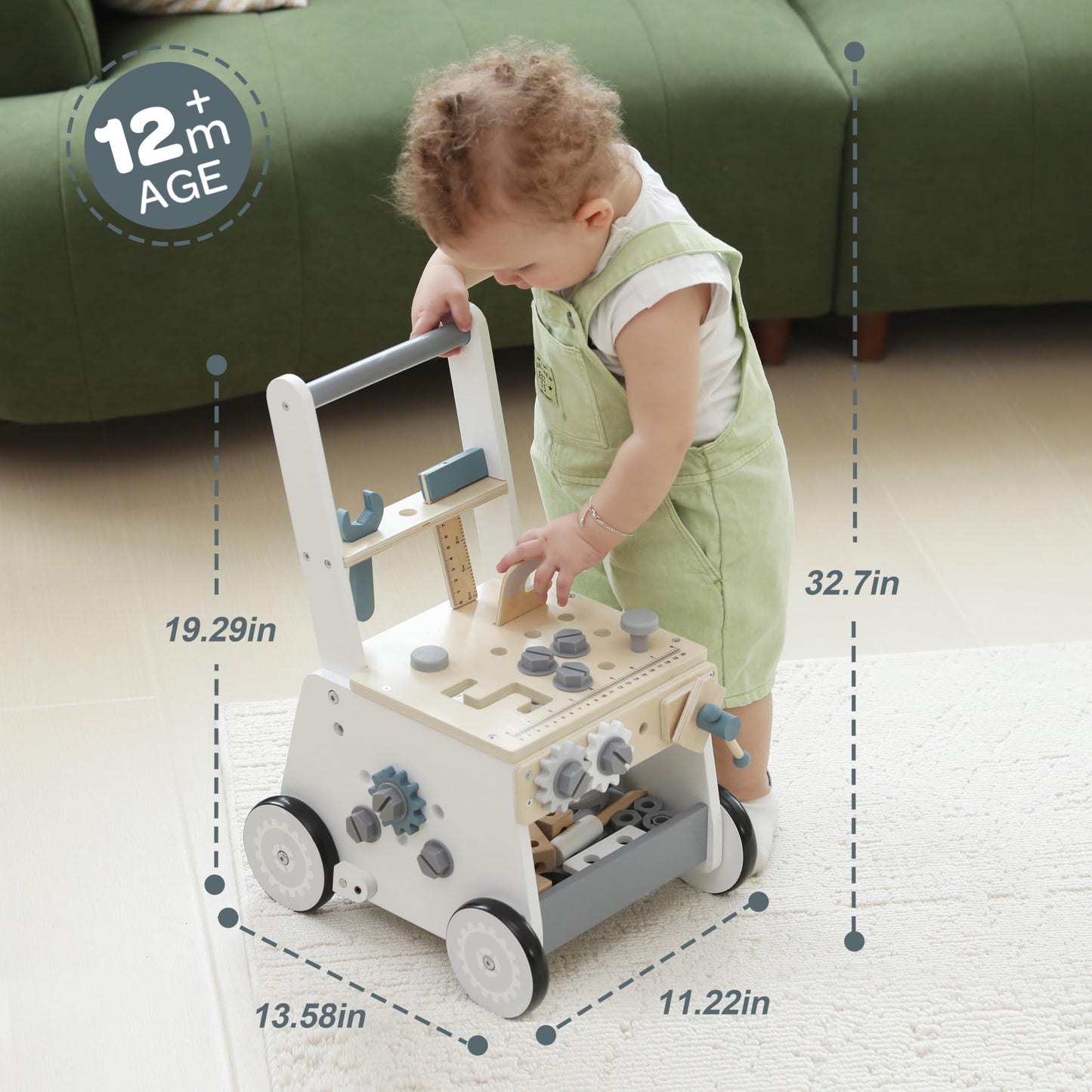 Bpmfkid Wooden Baby Push Walker – Montessori Tool Bench for Toddlers 3+