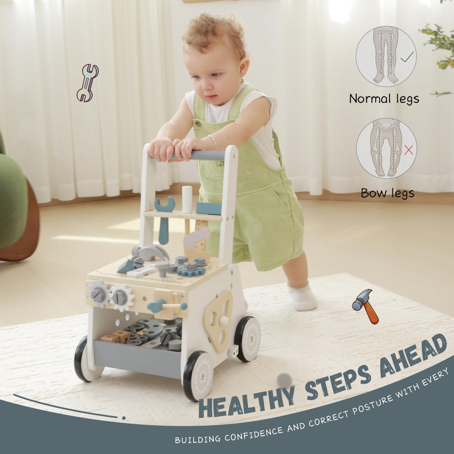 Bpmfkid Wooden Baby Push Walker – Montessori Tool Bench for Toddlers 3+