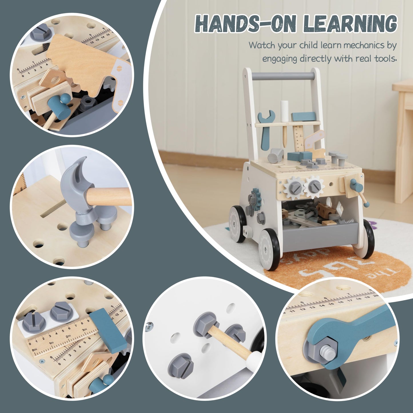 Bpmfkid Wooden Baby Push Walker – Montessori Tool Bench for Toddlers 3+