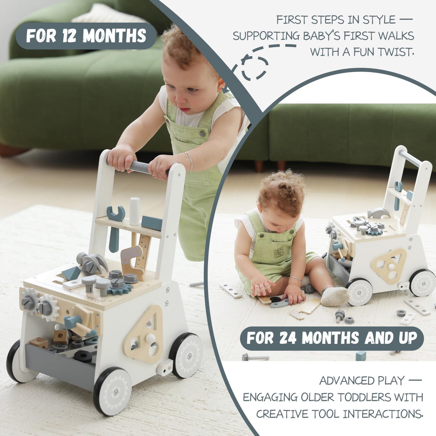 Bpmfkid Wooden Baby Push Walker – Montessori Tool Bench for Toddlers 3+