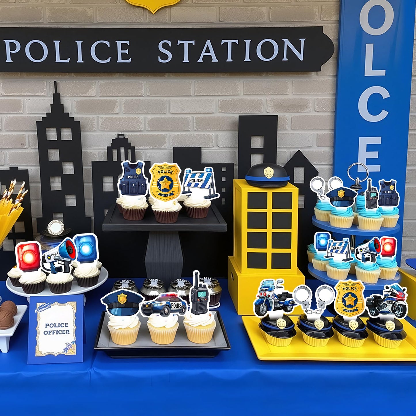 BQF 48 Pcs Police Cupcake Toppers – Police Birthday Party Decorations