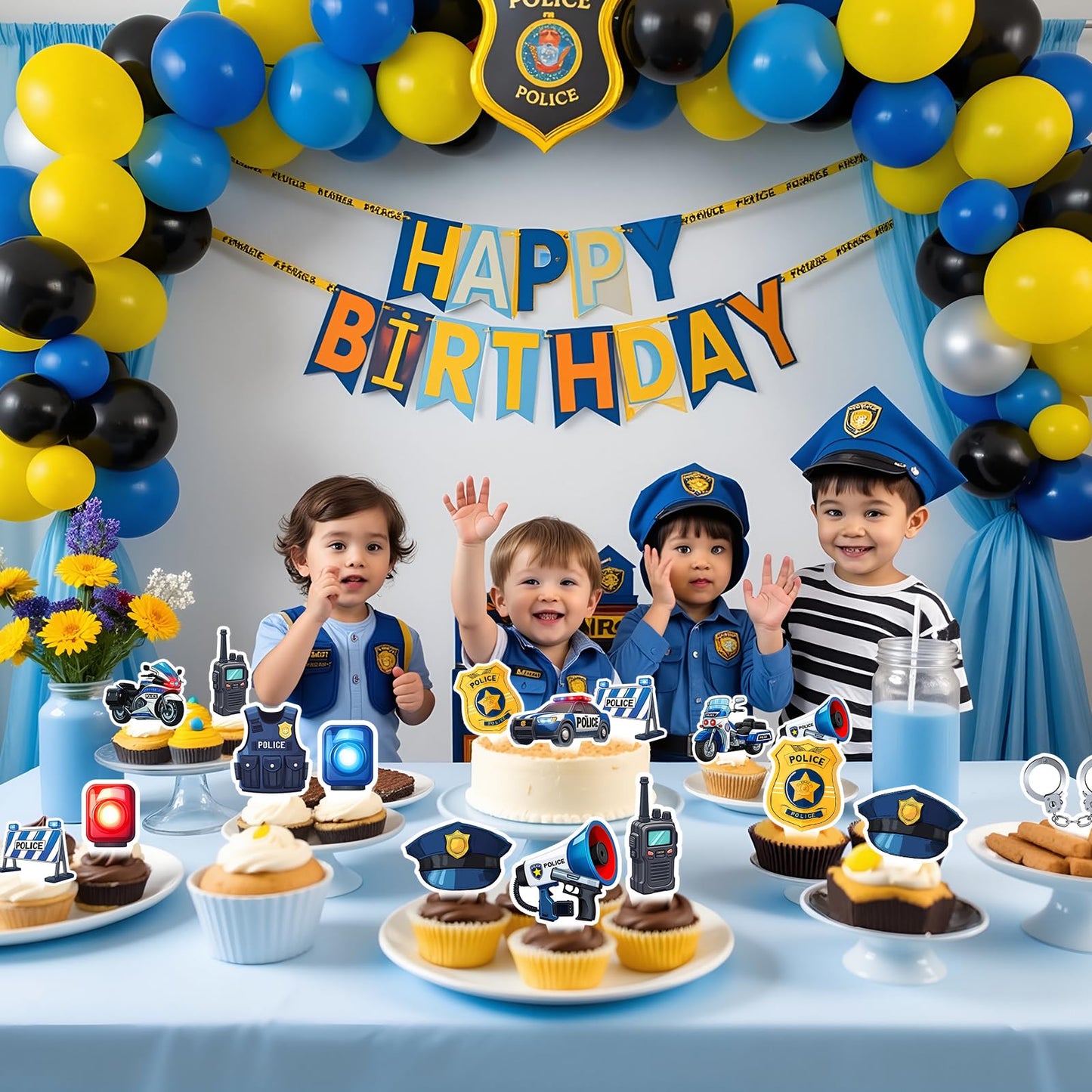 BQF 48 Pcs Police Cupcake Toppers – Police Birthday Party Decorations