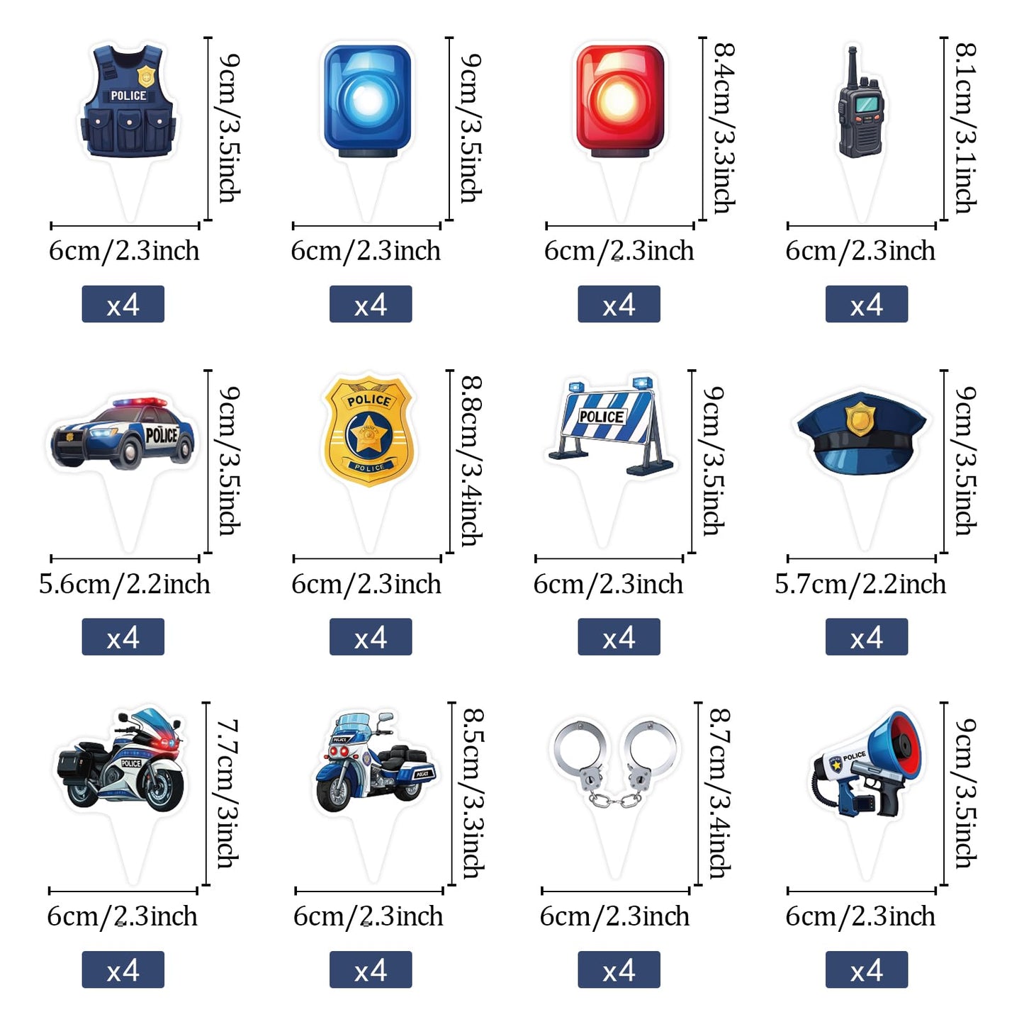 BQF 48 Pcs Police Cupcake Toppers – Police Birthday Party Decorations
