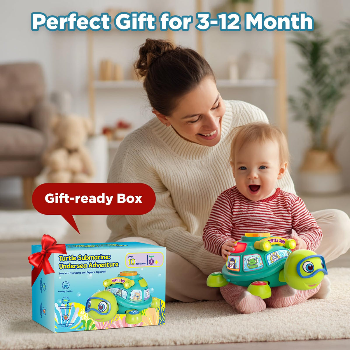 BQU Educational Baby Toys 6-12 Months: Musical Crawling Turtle (Bilingual)