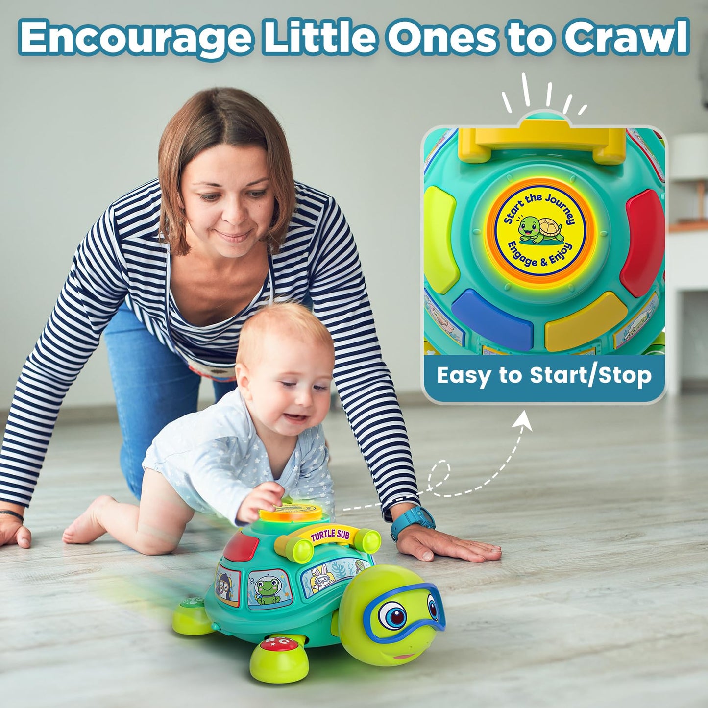 BQU Educational Baby Toys 6-12 Months: Musical Crawling Turtle (Bilingual)