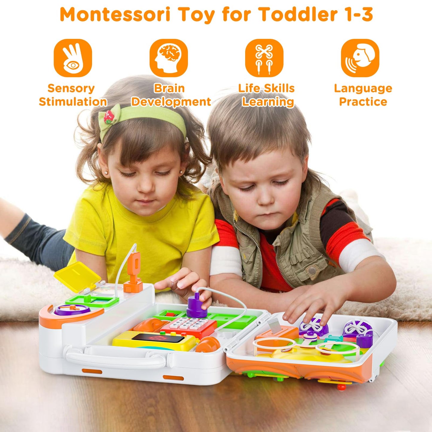 BQU Montessori Busy Board for Toddlers – Bilingual 12-18 Months Toy