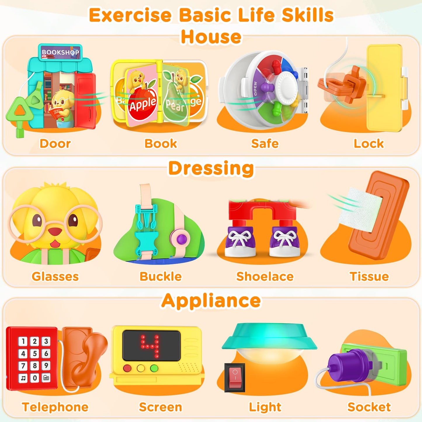 BQU Montessori Busy Board for Toddlers – Bilingual 12-18 Months Toy