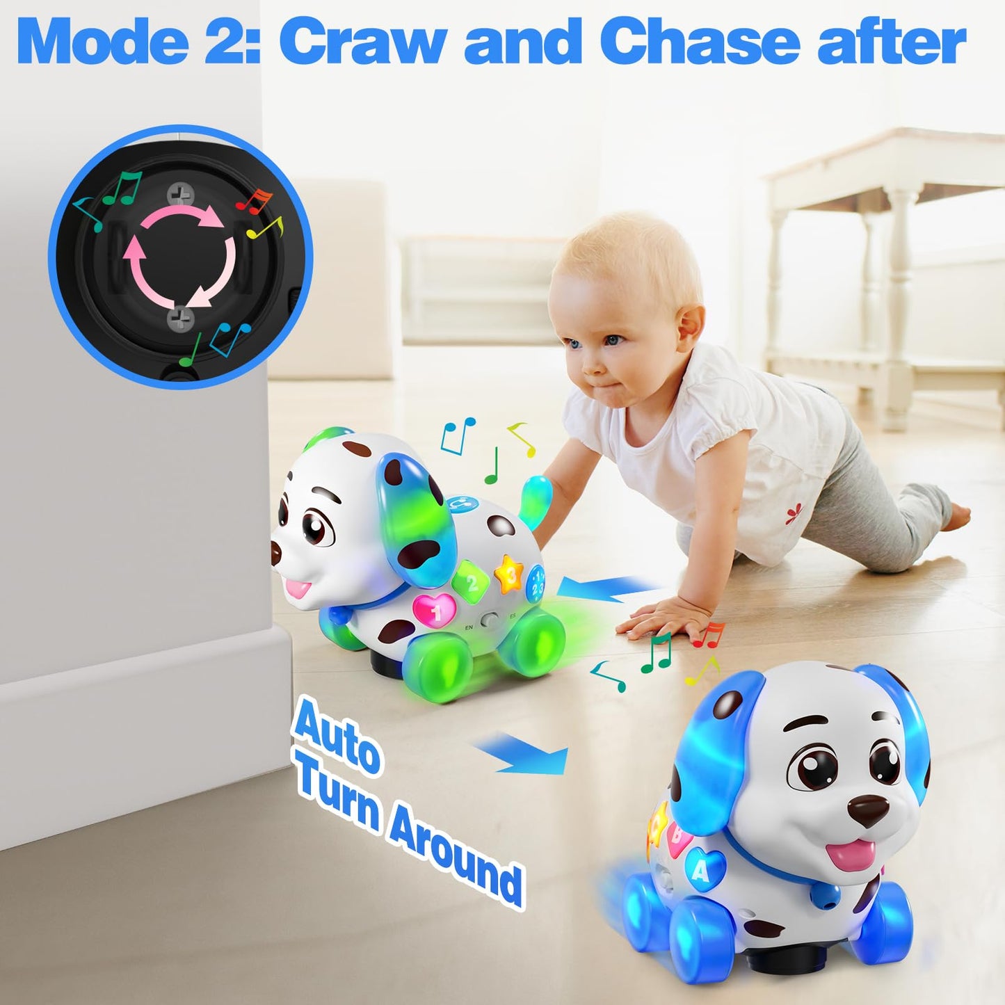 BQU Musical Puppy Toy – 3-in-1 Crawling & Walking Baby Toy (Blue)