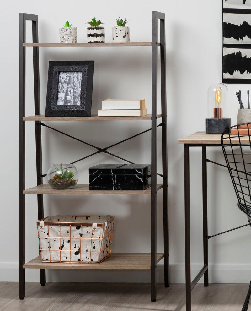 Bradbury Four Tier Grey Oak Veneer Ladder Shelf Unit