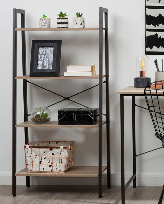 Bradbury Four Tier Grey Oak Veneer Ladder Shelf Unit