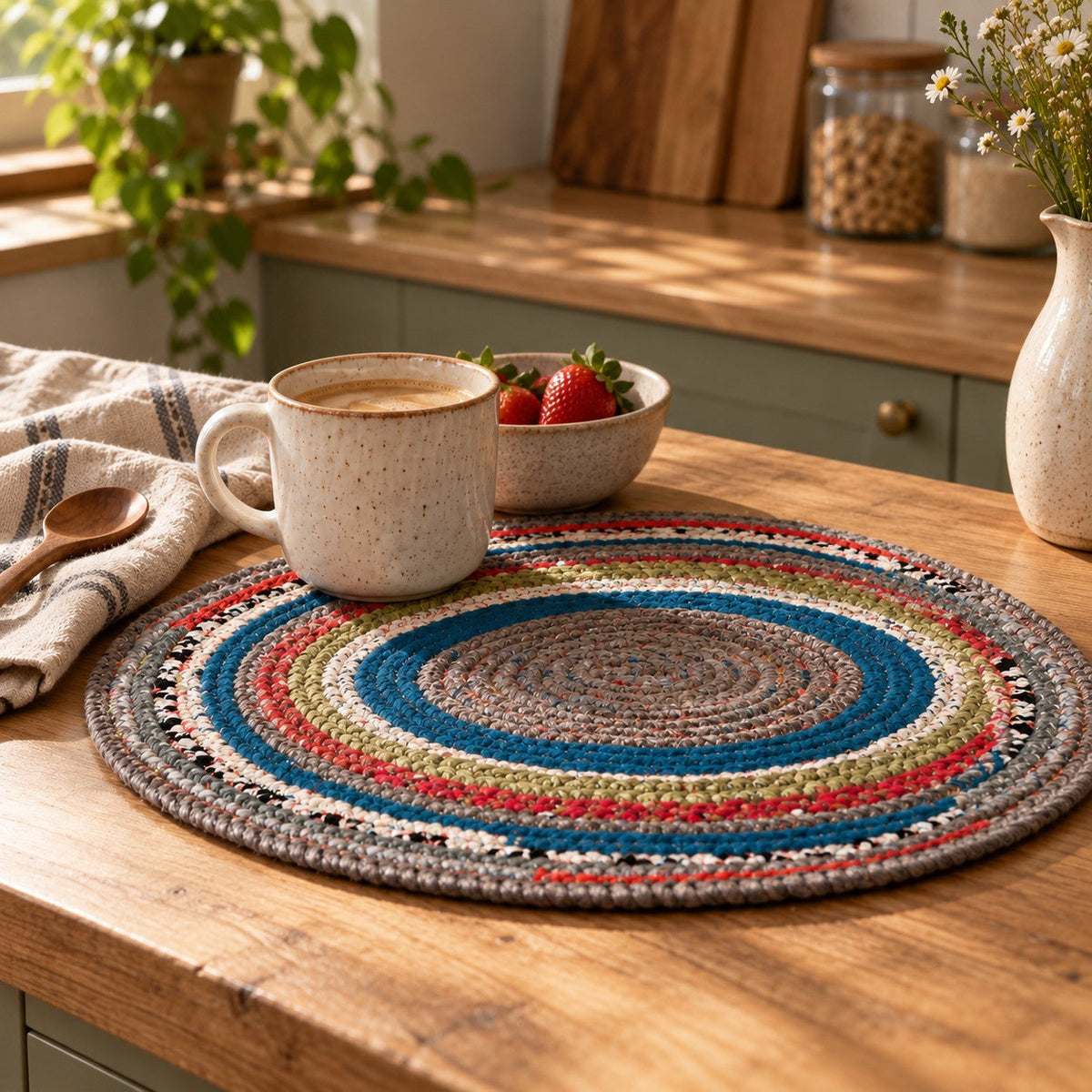 Handwoven Cotton Round Placemats | Made in Portugal