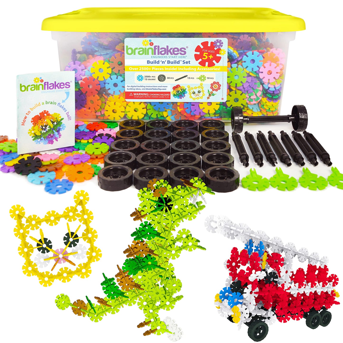 Brain Flakes 2500 Piece Build 'n' Build Kit | Creative STEM Toy with Wheels & Special Parts