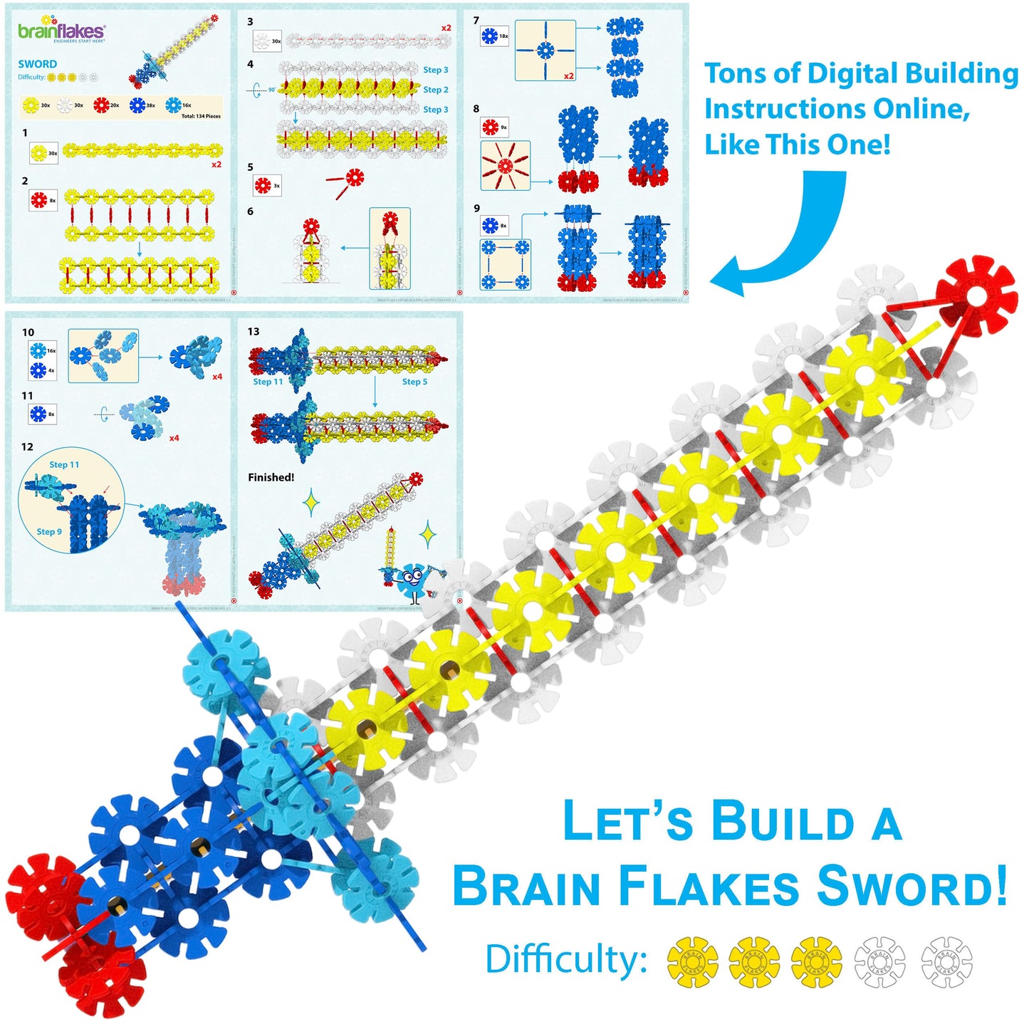 Brain Flakes 2500 Piece Build 'n' Build Kit | Creative STEM Toy with Wheels & Special Parts