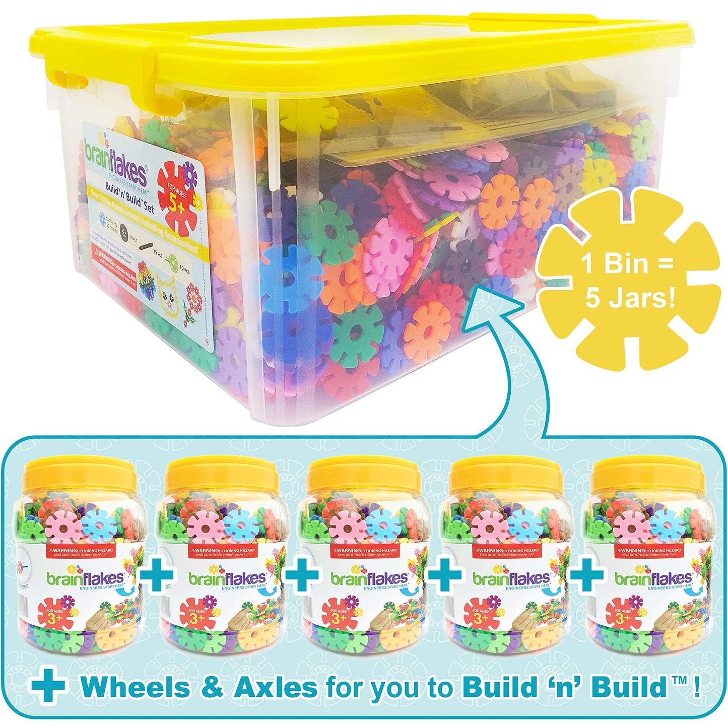 Brain Flakes 2500 Piece Build 'n' Build Kit | Creative STEM Toy with Wheels & Special Parts