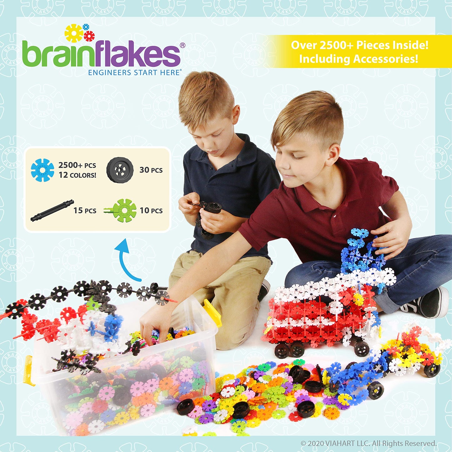 Brain Flakes 2500 Piece Build 'n' Build Kit | Creative STEM Toy with Wheels & Special Parts