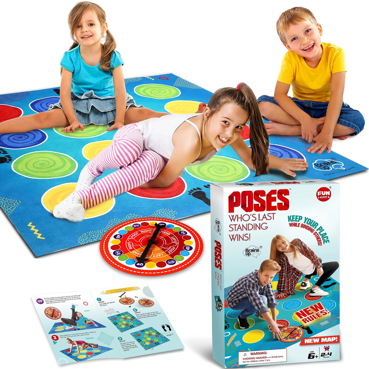 BRAINS UP Classic Twist Poses Floor Game – Giant Mat Party Game for Kids & Adults