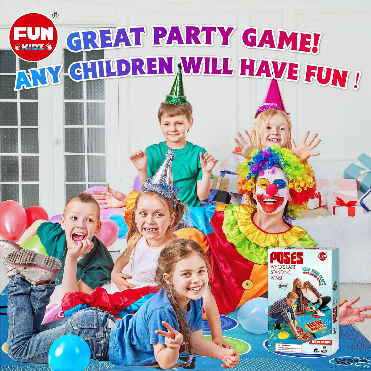 BRAINS UP Classic Twist Poses Floor Game – Giant Mat Party Game for Kids & Adults