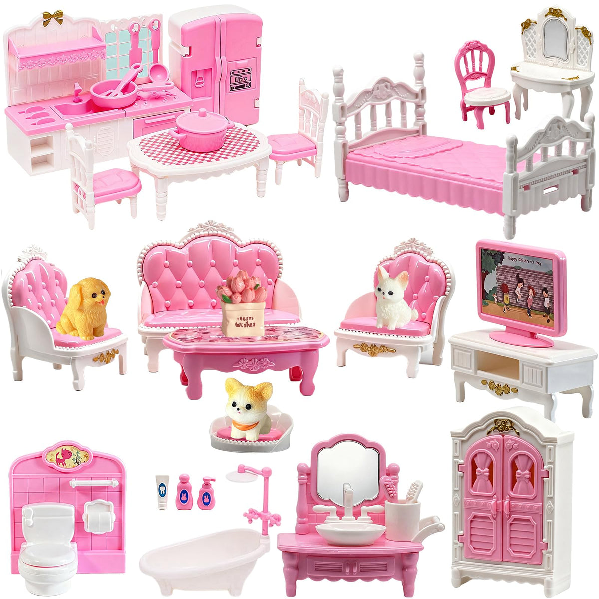 BRAITEN Dollhouse Furniture Set — 38-Piece Miniatures for All Rooms