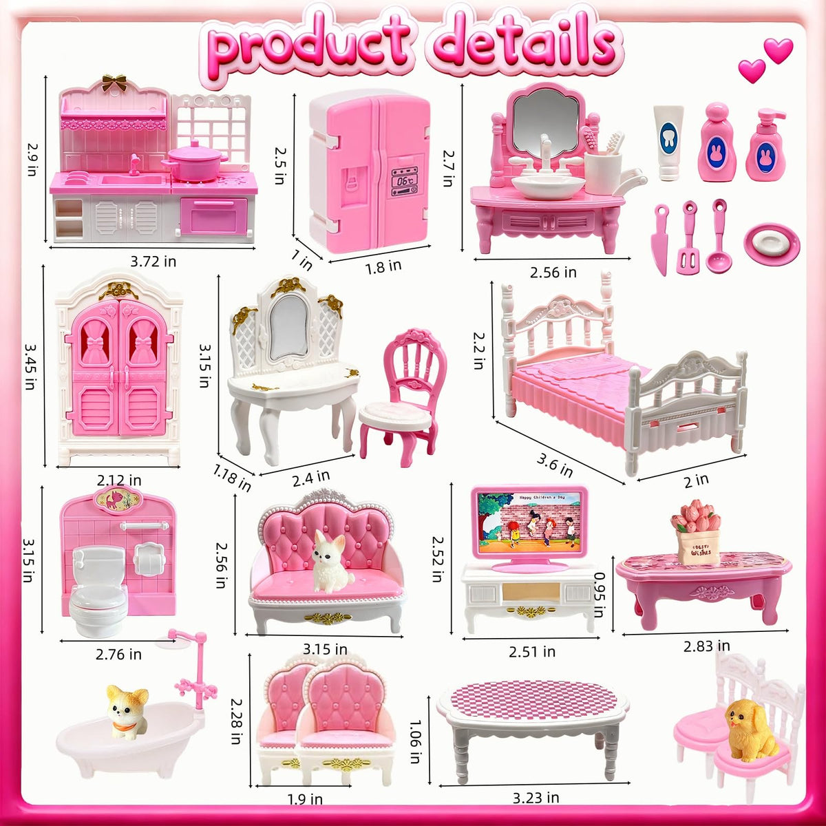 BRAITEN Dollhouse Furniture Set — 38-Piece Miniatures for All Rooms